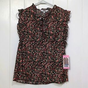 BB Dakota By Steve Madden Black and Pink Floral Blouse. NWT Size S